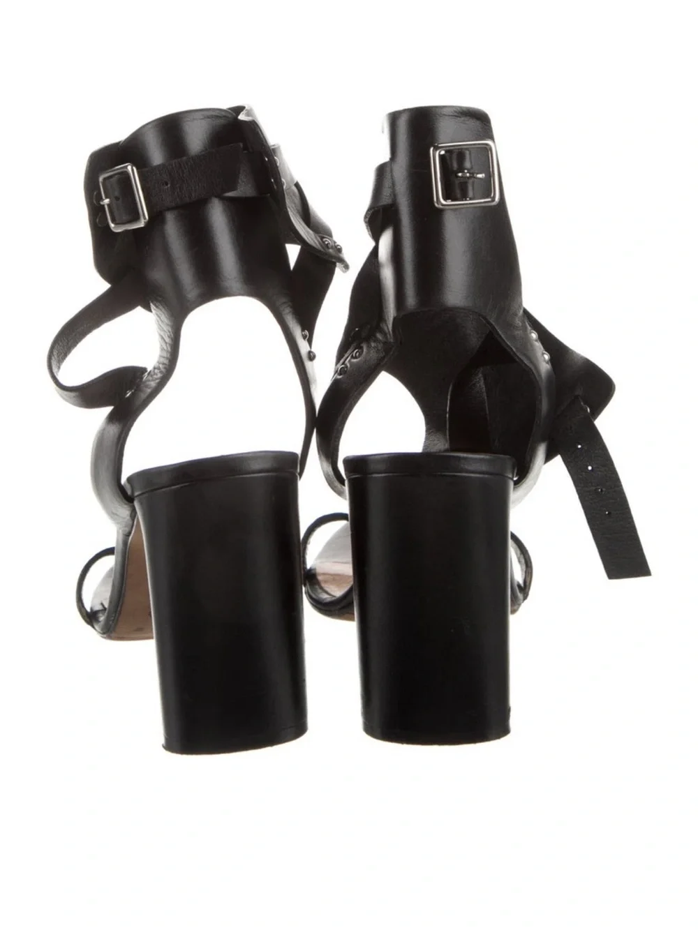 IRO Black Leather Ankle-Strap Block Heel Sandal